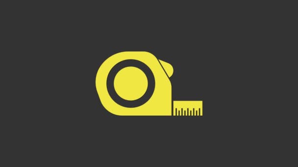 Sárga rulett építési ikon elszigetelt szürke alapon. Mérőszalag szimbólum. 4K Videó mozgás grafikus animáció - Felvétel, videó