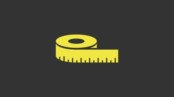 Icône de mesure jaune isolée sur fond gris. Ruban à mesurer. Animation graphique de mouvement vidéo 4K - Séquence, vidéo