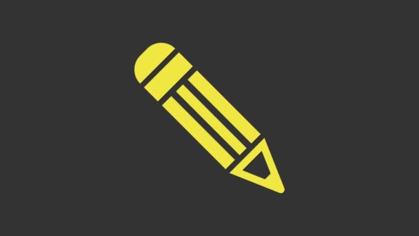 Ikona žluté tužky izolovaná na šedém pozadí. Značka vzdělání. Kreslicí a vzdělávací nástroje. Symbol školního úřadu. Grafická animace pohybu videa 4K - Záběry, video