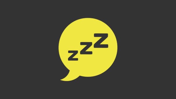 Yellow Speech bubble with snoring icon isolated on grey background. Concept of sleeping, insomnia, alarm clock app, deep sleep, awakening. 4K Video motion graphic animation - Footage, Video