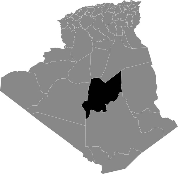 Czarna mapa lokalizacji Algierii W prowincji Salah wewnątrz szarej mapy Algieria - Wektor, obraz