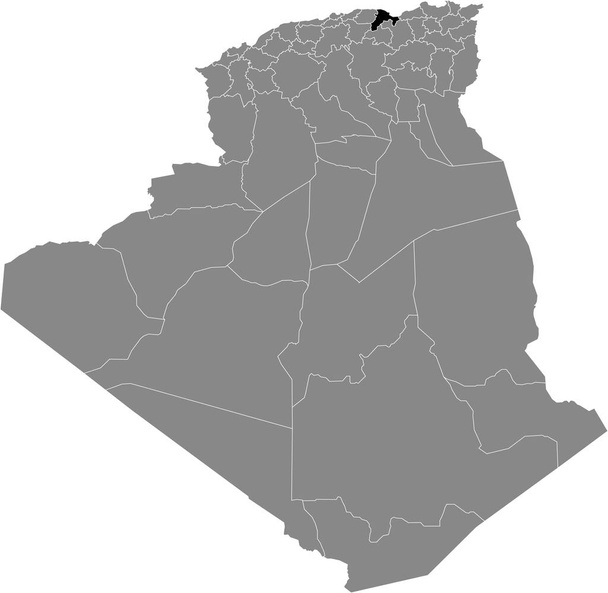 Carte de localisation noire de la province algérienne de Bjaa à l'intérieur de la carte grise de l'Algérie - Vecteur, image