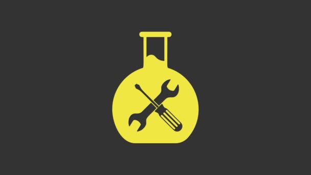 Yellow Bioengineering with screwdriver and wrench icon isolated on grey background. Adjusting, service, setting, maintenance, repair, fixing. 4K Video motion graphic animation - Footage, Video
