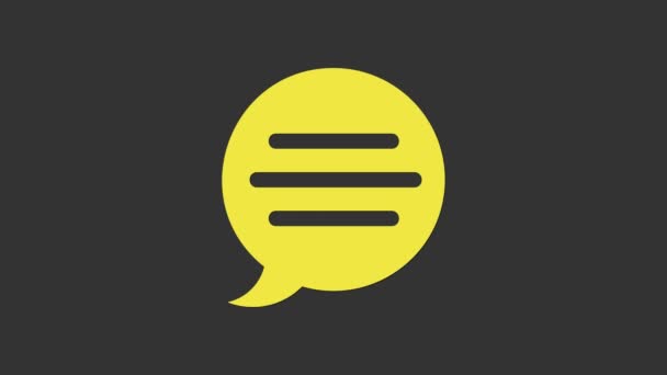 Yellow Speech bańka czat ikona izolowane na szarym tle. Ikona wiadomości. Komunikacja lub komentarz symbol czatu. 4K Animacja graficzna ruchu wideo - Materiał filmowy, wideo