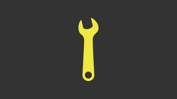 Ikona žlutého klíče izolovaná na šedém pozadí. Nástroj na opravu klíčů. Symbol servisního nástroje. Grafická animace pohybu videa 4K - Záběry, video