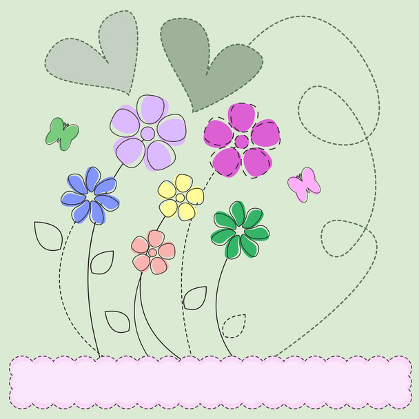 Illustration with flowers and hearts - Vector, Image