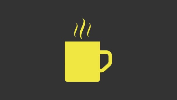 Sárga kávé csésze ikon elszigetelt szürke háttér. Teáscsésze. Forró kávé. 4K Videó mozgás grafikus animáció - Felvétel, videó