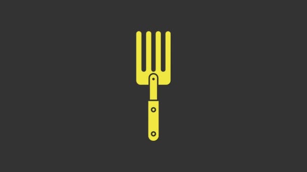 Icono de tenedor Yellow Garden aislado sobre fondo gris. Icono de horquilla. Herramienta para horticultura, agricultura, agricultura. Animación gráfica de vídeo 4K - Imágenes, Vídeo