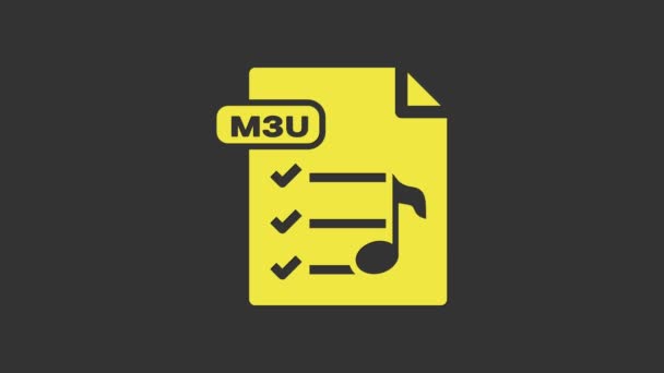 Κίτρινο έγγραφο αρχείου M3U. Κατεβάστε το εικονίδιο του κουμπιού m3u απομονωμένο σε γκρι φόντο. M3U σύμβολο αρχείου. 4K Γραφική κίνηση κίνησης βίντεο - Πλάνα, βίντεο