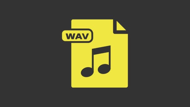 Żółty dokument WAV. Pobierz ikonę przycisku wav izolowaną na szarym tle. Format pliku audio fali WAV dla cyfrowych plików riff audio. 4K Animacja graficzna ruchu wideo - Materiał filmowy, wideo