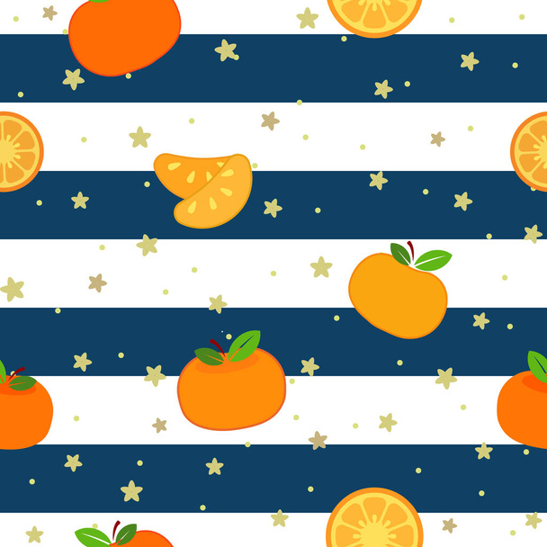 Patrón sin costura de dibujos animados mandarinas, ilustración de vectores - Vector, Imagen