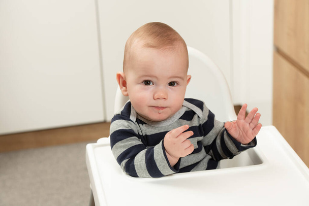 Portrait of Adorable Infant Baby Boy Sitting on the Chair - Fotó, kép