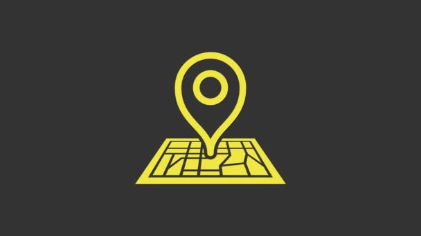 Portaoggetti giallo su carta cartografica a icona prospettica isolato su sfondo grigio. Animazione grafica 4K Video motion - Filmati, video