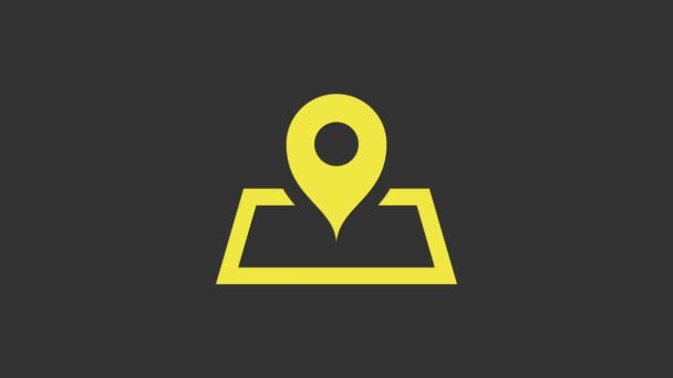 Yellow Placeholder on map paper in perspective icon isolated on grey background. 4K Video motion graphic animation - Footage, Video