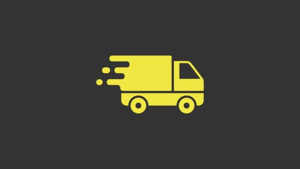 Caminhão de entrega amarelo no ícone de movimento isolado no fundo cinza. Transporte rápido caminhão de entrega. Animação gráfica em movimento de vídeo 4K - Filmagem, Vídeo