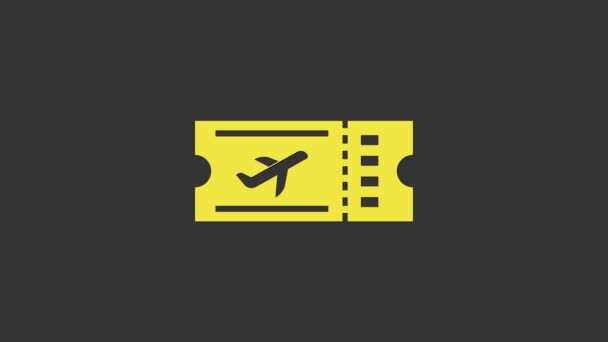 Yellow Airline jegy ikon elszigetelt szürke háttér. Repülőjegy. 4K Videó mozgás grafikus animáció - Felvétel, videó