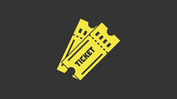Gele Ticket pictogram geïsoleerd op grijze achtergrond. 4K Video motion grafische animatie - Video