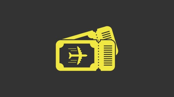 Icona biglietto aereo giallo isolato su sfondo grigio. Biglietto aereo. Animazione grafica 4K Video motion - Filmati, video