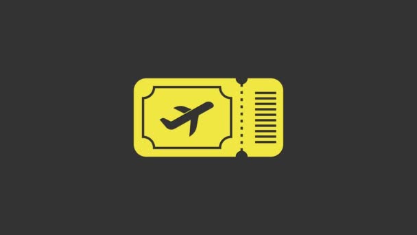 Yellow Airline ticket icoon geïsoleerd op grijze achtergrond. Vliegticket. 4K Video motion grafische animatie - Video