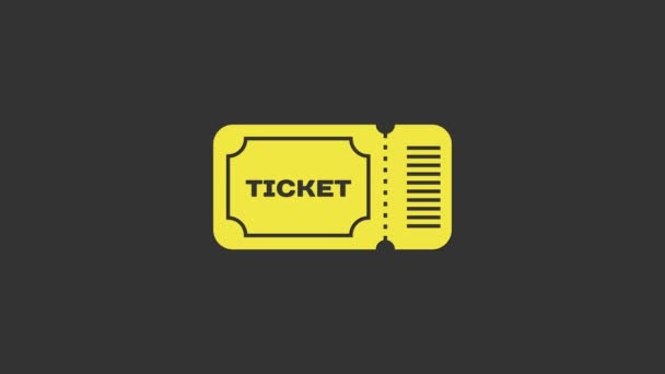 Icône Ticket jaune isolée sur fond gris. Animation graphique de mouvement vidéo 4K - Séquence, vidéo