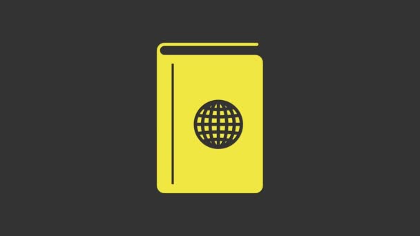 Livre couverture jaune icône de guide de voyage isolé sur fond gris. Animation graphique de mouvement vidéo 4K - Séquence, vidéo