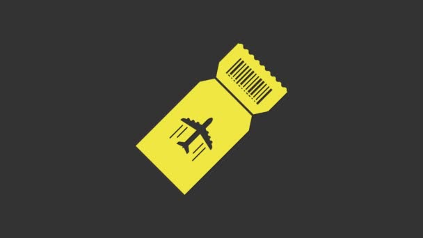 Ikona żółtego biletu lotniczego na szarym tle. Bilet lotniczy. 4K Animacja graficzna ruchu wideo - Materiał filmowy, wideo