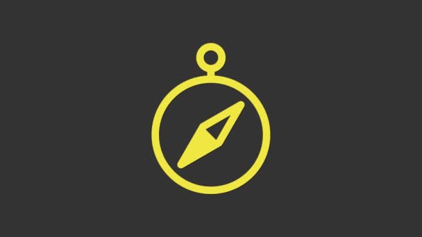 Icono de brújula amarilla aislado sobre fondo gris. Windrose símbolo de navegación. Signo de rosa de viento. Animación gráfica de vídeo 4K - Metraje, vídeo