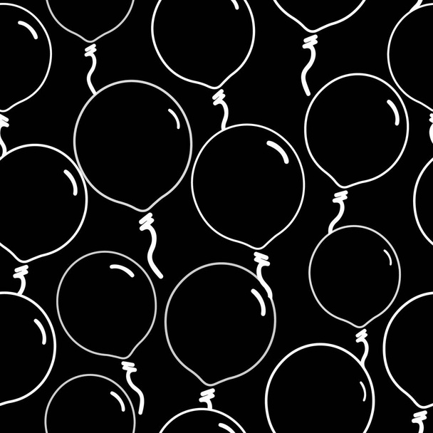 Globos dibujo animado esquema ilustración, blanco sobre negro, patrón sin costuras - Vector, Imagen