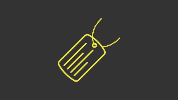 Yellow Military Dog Tag Symbol isoliert auf grauem Hintergrund. Symbol für das Identitätskennzeichen. Armeezeichen. 4K Video Motion Grafik Animation - Filmmaterial, Video