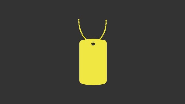 Yellow Military dog tag icon isolated on grey background. Identity tag icon. Army sign. 4K Video motion graphic animation - Footage, Video