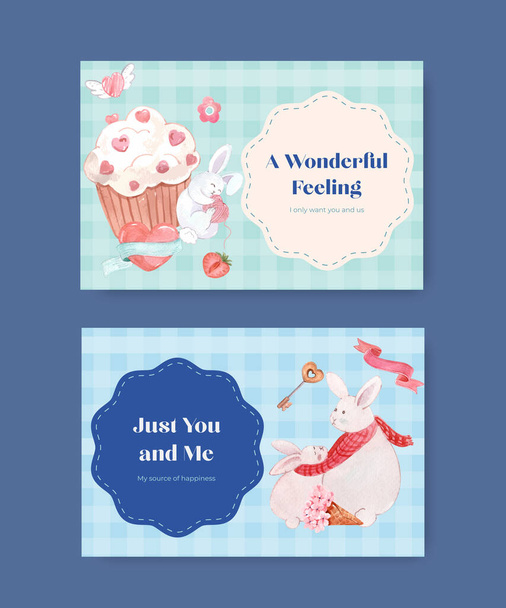 Facebook template with loving you concept for social media and community watercolor vector illustratio - Vektori, kuva