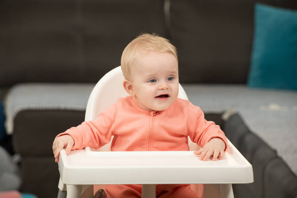 Portrait of Adorable Infant Baby Girl Sitting on the Chair - Foto, Imagen
