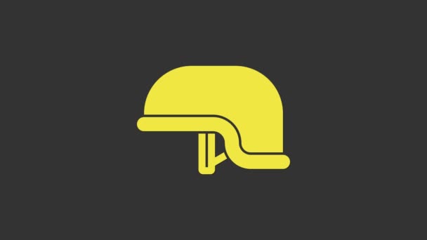 Keltainen armeijan kypärä kuvake eristetty harmaalla taustalla. Armeijan hattu symboli puolustuksen ja suojella. Suojahattu. 4K Video motion graafinen animaatio - Materiaali, video