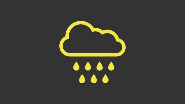 グレーの背景に雨のアイコンが隔離された黄色の雲。雨滴と雨の雲の降水量。4Kビデオモーショングラフィックアニメーション - 映像、動画