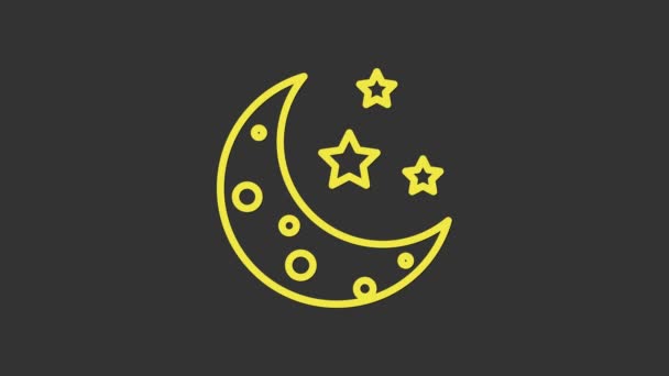 Icono de luna amarilla y estrellas aislado sobre fondo gris. Animación gráfica de vídeo 4K - Metraje, vídeo