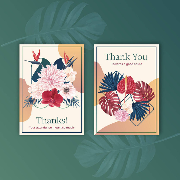 Carte de remerciement avec illustration vectorielle aquarelle florale pampas - Vecteur, image