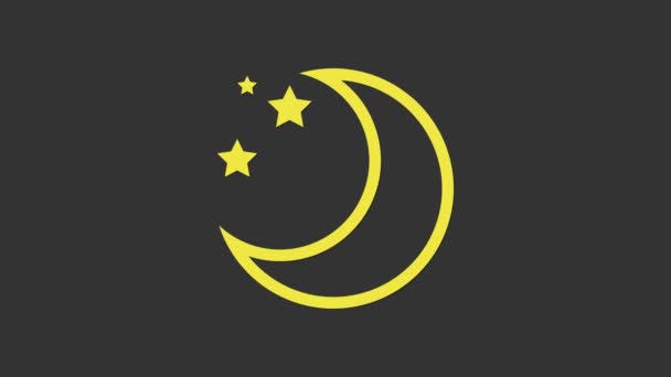 Sarı Ay ve yıldızların simgesi gri arkaplanda izole edildi. 4K Video hareketli grafik canlandırması - Video, Çekim