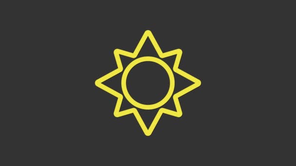 Иконка желтого солнца выделена на сером фоне. Видеографическая анимация 4K - Кадры, видео