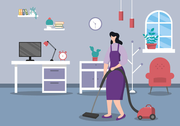 Cleaning Service Concept. Vector Flat Design Cartoon Illustration Template - Vector, Image