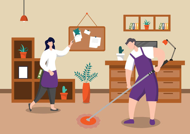 Cleaning Service Concept. Vector Flat Design Cartoon Illustration Template - Vector, Image