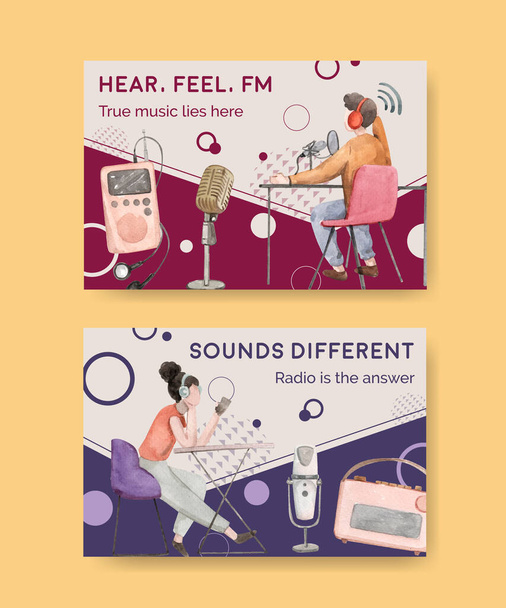 Facebook template with world radio day concept design for social media and community watercolor vector illustratio - Διάνυσμα, εικόνα