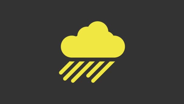 Nube amarilla con icono de lluvia aislado sobre fondo gris. precipitación de nubes de lluvia con gotas de lluvia. Animación gráfica de vídeo 4K - Metraje, vídeo