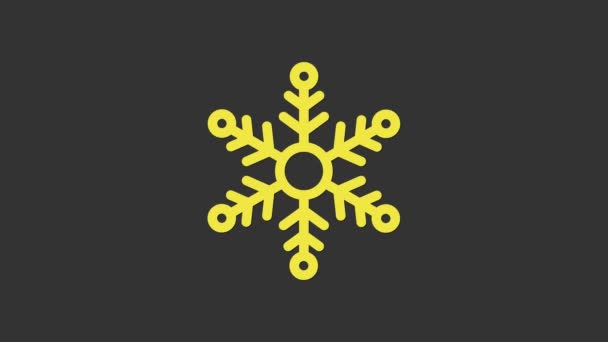 Żółta ikona płatka śniegu odizolowana na szarym tle. 4K Animacja graficzna ruchu wideo - Materiał filmowy, wideo