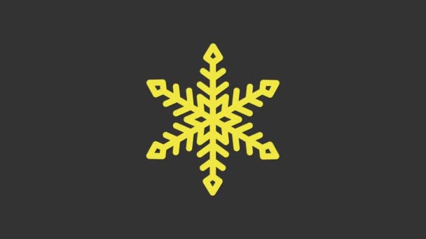 Ícone de floco de neve amarelo isolado no fundo cinza. Animação gráfica em movimento de vídeo 4K - Filmagem, Vídeo