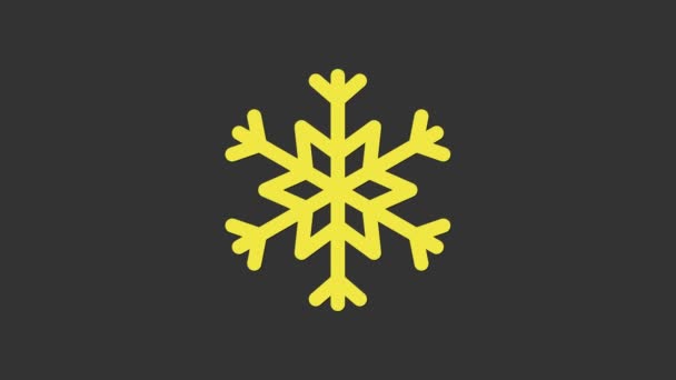 Gelbes Schneeflockensymbol isoliert auf grauem Hintergrund. 4K Video Motion Grafik Animation - Filmmaterial, Video