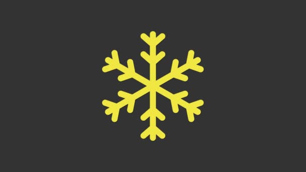 Gele Sneeuwvlok pictogram geïsoleerd op grijze achtergrond. 4K Video motion grafische animatie - Video