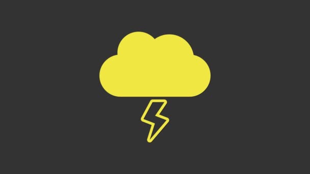 Icône Tempête jaune isolée sur fond gris. Nuage et éclair signe. Icône météo de la tempête. Animation graphique de mouvement vidéo 4K - Séquence, vidéo