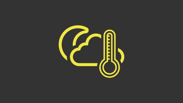 Sárga hőmérő és felhő, szürke alapon izolált holdikonnal. 4K Videó mozgás grafikus animáció - Felvétel, videó