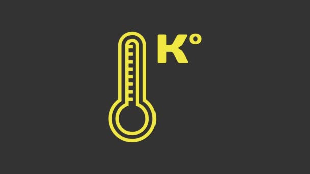 黄色気象温度計灰色の背景に隔離された熱と冷たいアイコンを測定します。温度ケルヴィン。4Kビデオモーショングラフィックアニメーション - 映像、動画