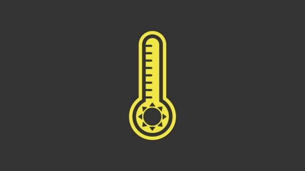 黄色気象温度計灰色の背景に隔離された熱と冷たいアイコンを測定します。高温または低温を示す温度計機器。4Kビデオモーショングラフィックアニメーション - 映像、動画